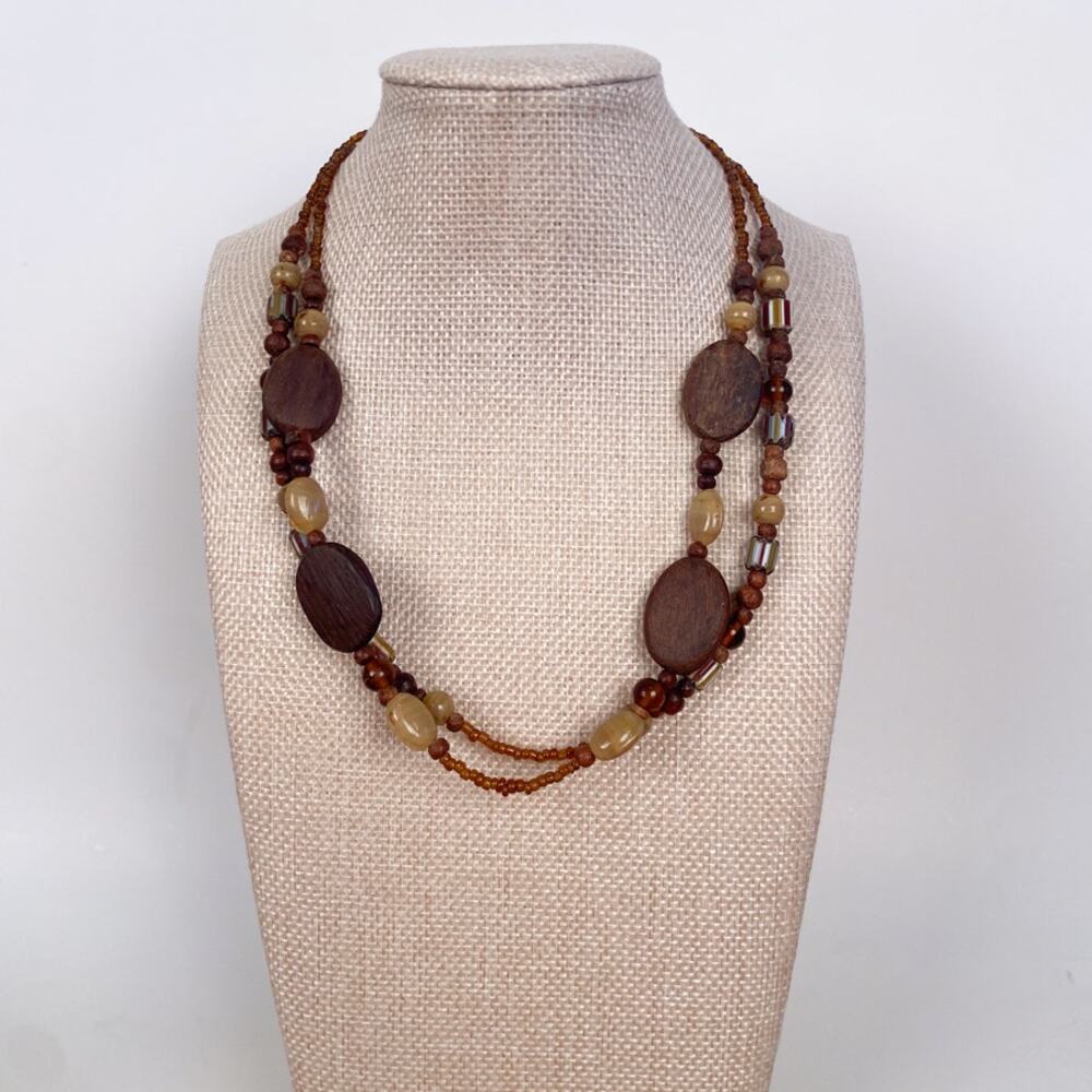 Vintage 80s Wood Beaded Necklace